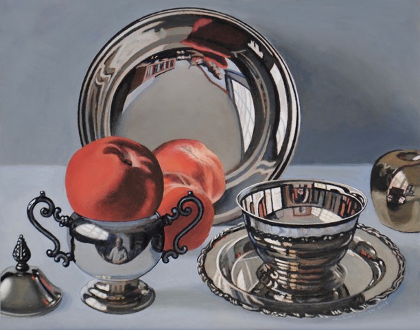 Silver With Peaches, 2019, oil on panel, 16x20